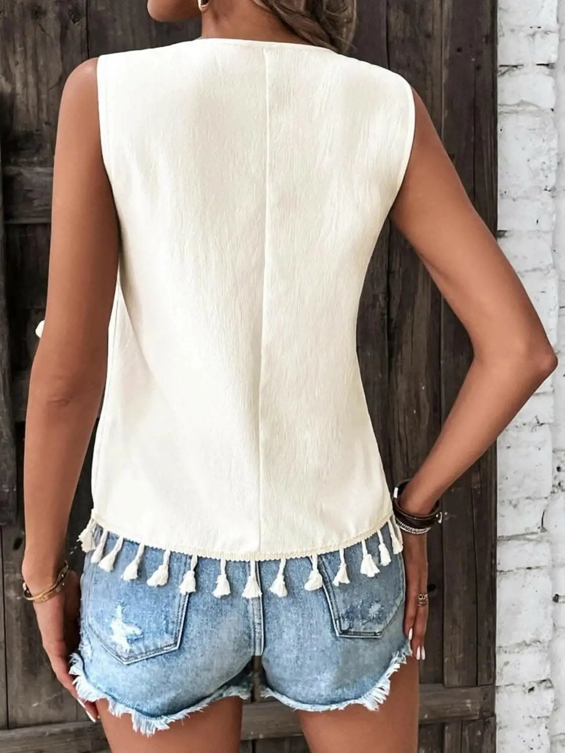 Sheer tassel v-neck tank top - Love Salve